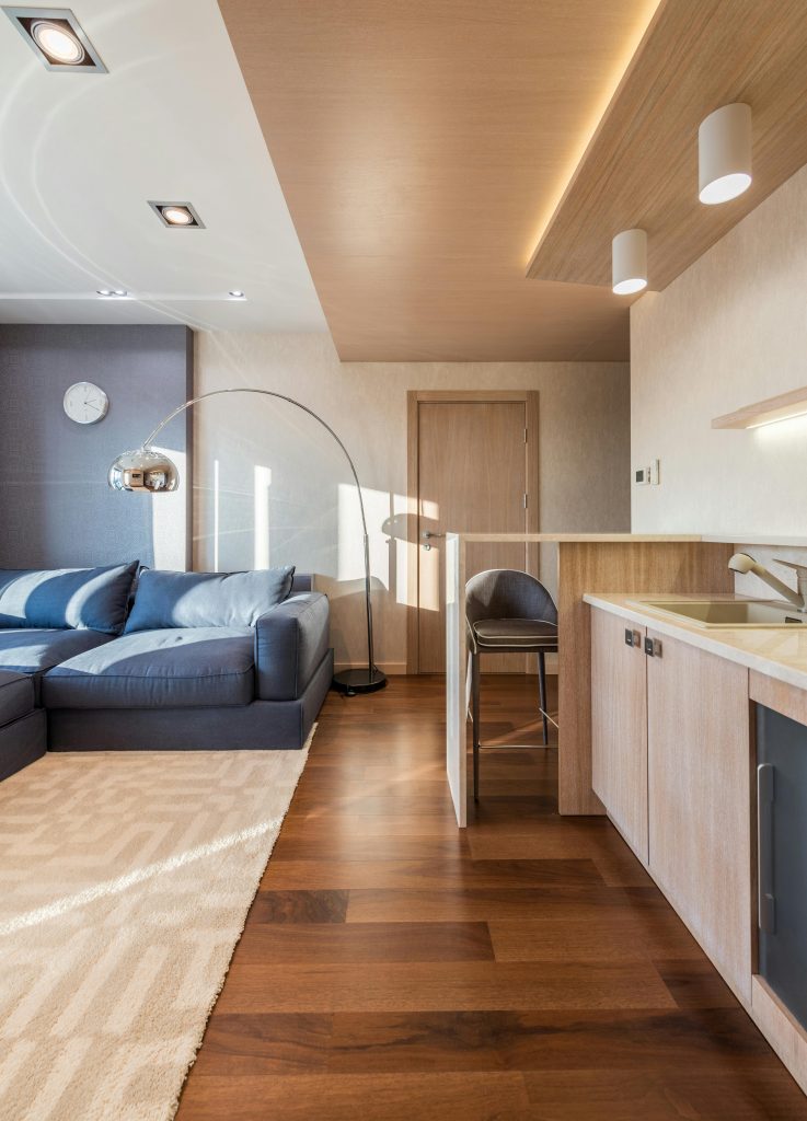 moderni dnevni boravak sa ambijentalnim i akcentnim osvetljenjem