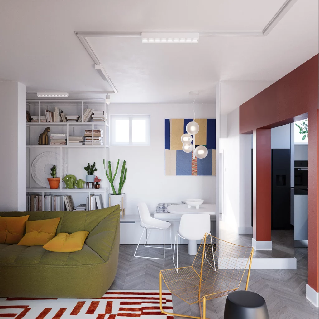 Dizajn enterijera dnevnog boravka sa trpezarijom